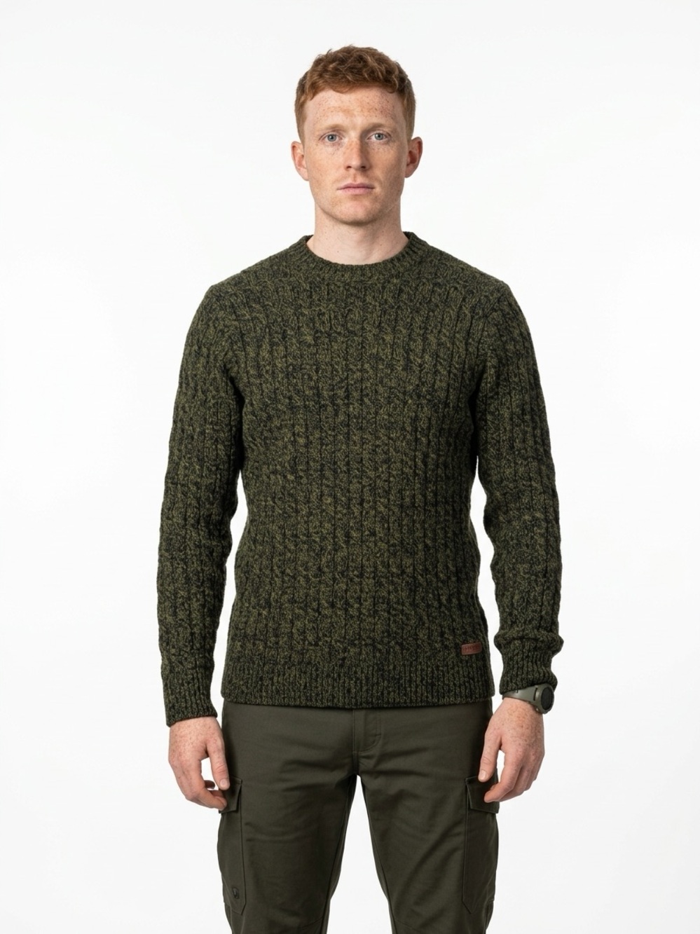 Icewear Hraunfjall Cable Knit Wool Angora Sweater Olive Black L